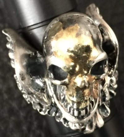 Photo2: 18k Gold Blood Face Skull Wing Ring