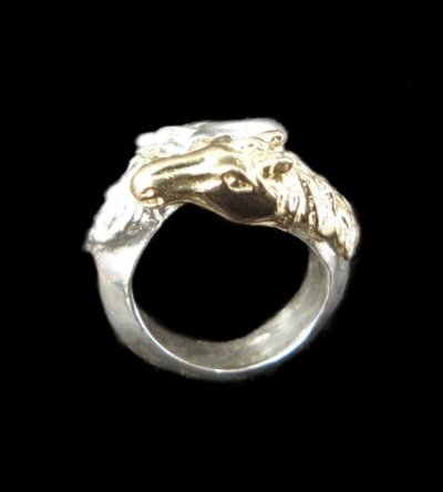 Photo1: 18k Gold & Silver Horse Triangle Wire Bangle Ring Platinum Finish