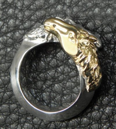 Photo2: 18k Gold & Silver Horse Triangle Wire Bangle Ring Platinum Finish