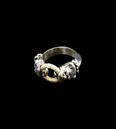 Photo1: Pave Dia On 18K Gold Ring With 1/9 Old Bulldog Ring