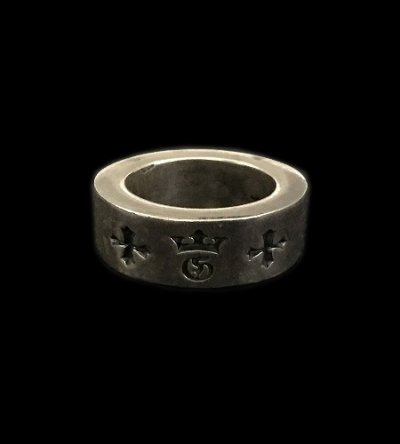 Photo1: Narrow G&Crown Gothic Cigar Band Ring