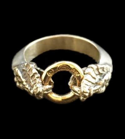 Photo1: 10K Gold O-ring With Snake Triangle Wire Bangle Ring