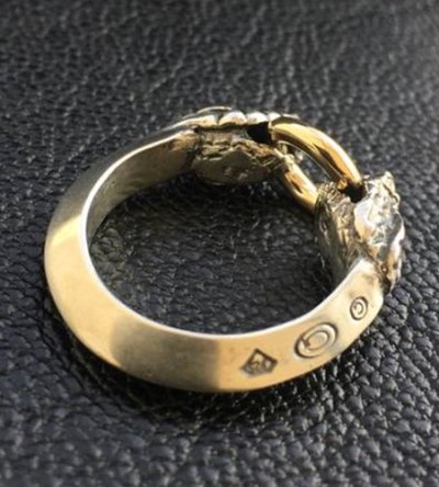 Photo2: 10K Gold O-ring With Snake Triangle Wire Bangle Ring