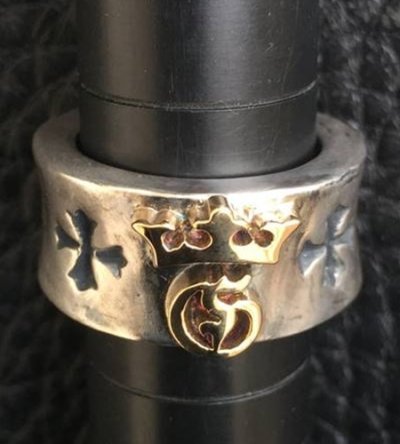 Photo2: 18K Gold High Raised G & Crown On Wide Cigar Band Ring