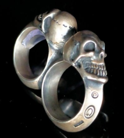 Photo1: Single Skull Triangle Wire Bangle 2Finger Ring