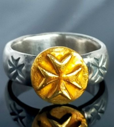 Photo1: Pure Gold Wrap Raised Maltese Cross H.W.O Ring