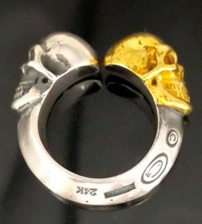 Photo1: Pure Gold Wrap Quarter Skull With Half Triangle Wire Ring