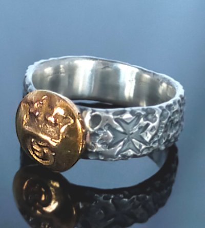 Photo1: Pure Gold Wrap G&Crown Chiseled H.W.O Ring