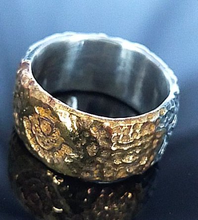 Photo1: Pure Gold Wrap Multi Engraved Large Chiseled H.W.O Ring [Atelier Mark]