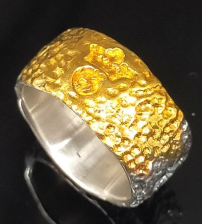 Photo1: Pure Gold Wrap Multi Engraved Large Chiseled H.W.O Ring [G&Crown]