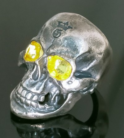 Photo1: Pure Gold Wrap Eyes Large Skull Ring with Jaw 2nd generation