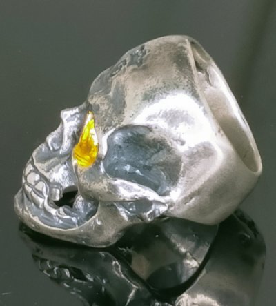 Photo2: Pure Gold Wrap Eyes Large Skull Ring with Jaw 2nd generation