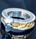 Photo13: Pure Gold Wrap Twelve Small Skull On 7.5mm Wide Side Flat Chiseled Reel Ring