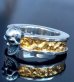 Photo5: Pure Gold Wrap Twelve Small Skull On 7.5mm Wide Side Flat Chiseled Reel Ring