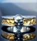 Photo3: Pure Gold Wrap Twelve Small Skull On 7.5mm Wide Side Flat Chiseled Reel Ring