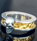 Photo2: Pure Gold Wrap Twelve Small Skull On 7.5mm Wide Side Flat Chiseled Reel Ring (2)