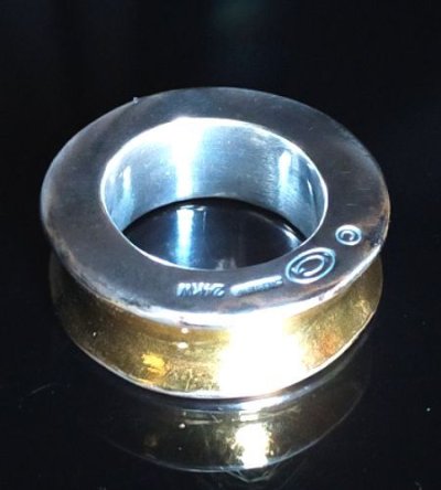 Photo2: Pure Gold Wrap 10 x 6mm Wide Bolo Neck Smooth Reel Ring [R-192]
