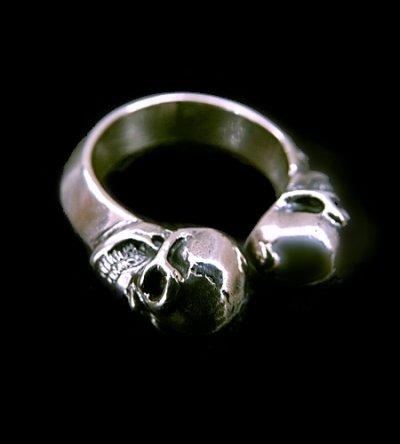 Photo1: Quarter Skull With Half Triangle Wire Ring