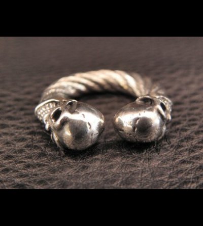 Photo2: Quarter Skull With Cable Wire Bangle Ring