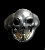 Black Old Single Skull With 18k Gold Teeth Ring