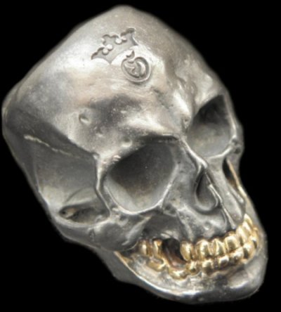 Photo1: Black Large Skull With 18k Gold Teeth Ring