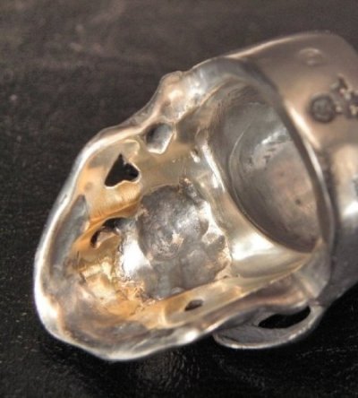 Photo2: Black Large Skull With 18k Gold Teeth Ring