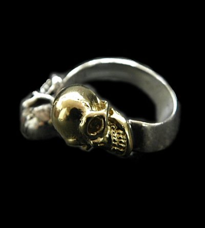 Photo1: Gold & Silver Skull With Triangle Wire Ring