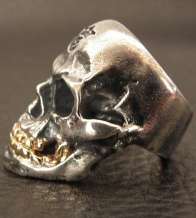 Photo2: Medium Large Skull 18k Gold Teeth Ring with Jaw