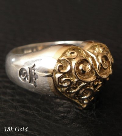 Photo2: Gold Heart On Silver Ring