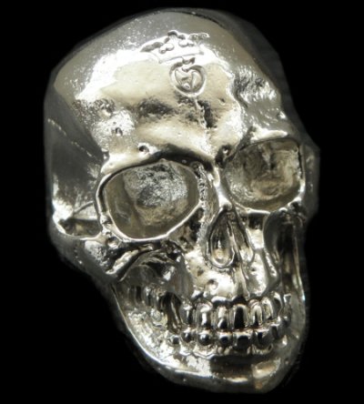 Photo1: Large Skull Ring with Jaw Platinum Finish