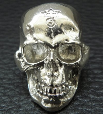 Photo2: Large Skull Ring with Jaw Platinum Finish