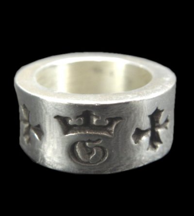 Photo1: Wide G&Crown Gothic Cigar Band Ring