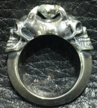 Photo1: Half Size Devil Skull Triangle Wire Bangle Diamond Ring