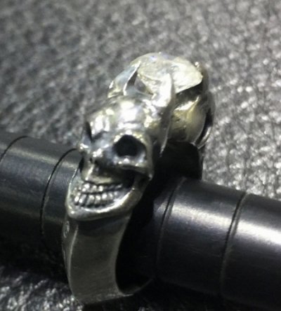 Photo2: Half Size Devil Skull Triangle Wire Bangle Diamond Ring