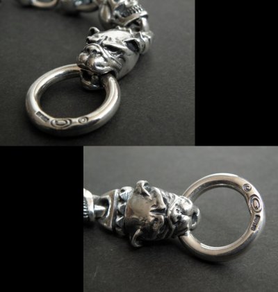 Photo3: Sculpted oval keeper with 2 old bulldog & all skull links wallet chain