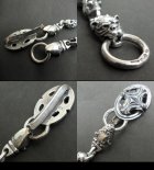 More Photo3: Sculpted oval keeper with 2 old bulldog & all skull links wallet chain