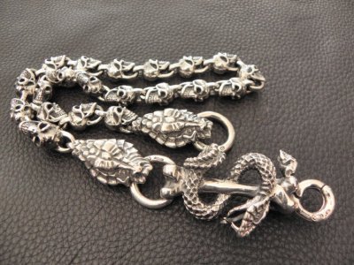 Photo2: Snake Born Clip Keeper With Half Snake,Half Snake Swivel,Full size Skull & 19 half Skull Links Wallet Chain