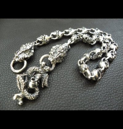 Photo2: Skull On Snake Born Keeper With 2-Snake 18-Skull Links Wallet Chain