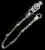 Skull On Crown Sculpted Oval With 2 Old Bulldogs & 5 Skulls Small Oval Links Wallet Chain