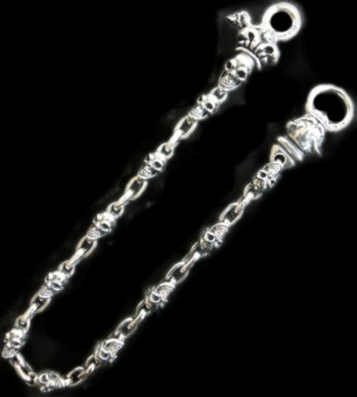 Photo1: Skull Crown Clip With Old Bulldog & 10 Half Skull Links Wallet Chain