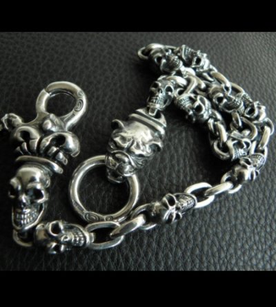 Photo2: Skull Crown Clip With Old Bulldog & 10 Half Skull Links Wallet Chain