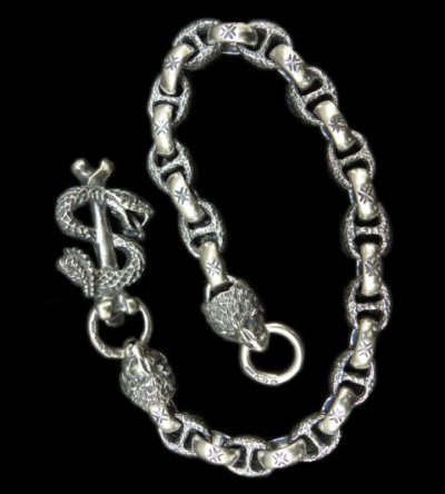 Photo1: Snake Keeper With 2Lions & Maltese Cross H.W.O Chiseled Anchor Links Wallet Chain