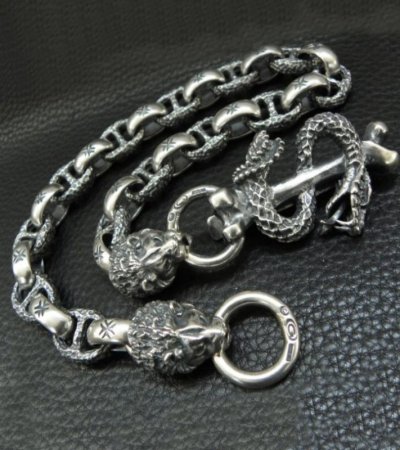 Photo2: Snake Keeper With 2Lions & Maltese Cross H.W.O Chiseled Anchor Links Wallet Chain