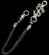 Snake Born Clip With Single Bulldog & 2Skulls Braid Leather Wallet Chain