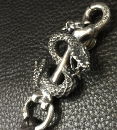 Photo2: Snake Born Clip With Single Bulldog & 2Skulls Braid Leather Wallet Chain