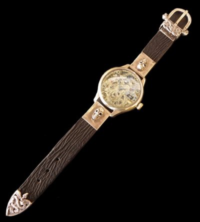 Photo1: Skull With Snake & Shark Skin Watch Bands