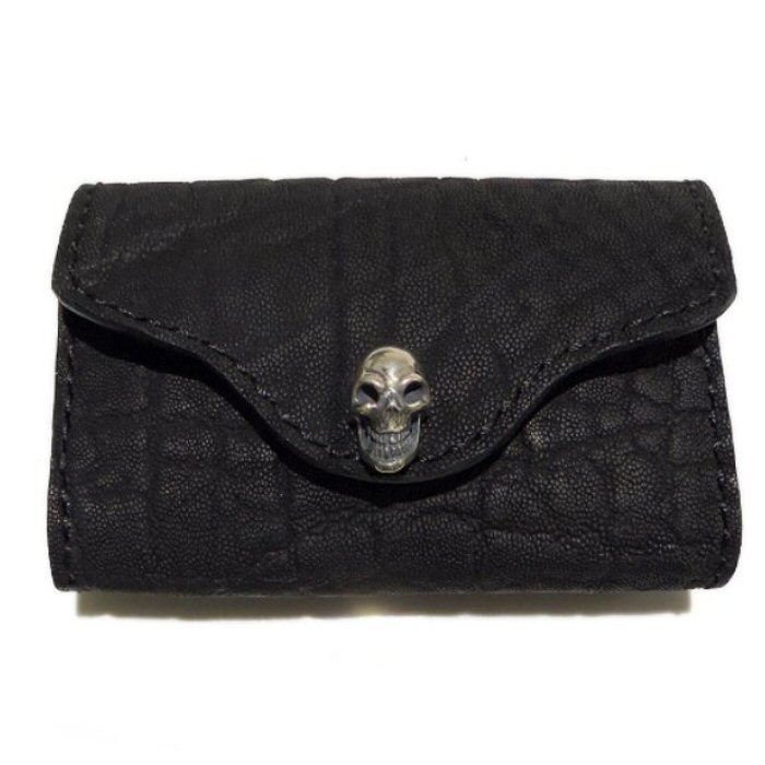 Elephant Leather Coin Card Case (Skull Button,Elephant Liner)