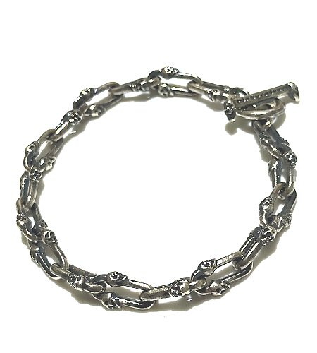 1/32 Double Skull Long Small Oval Links Bracelet