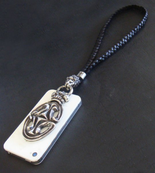 Photo1: Sculpted Oval With Crown & Lion Mobile Strap (1)