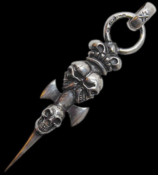 Photo1: Triple Skull Dagger With Crown Pendant (1)